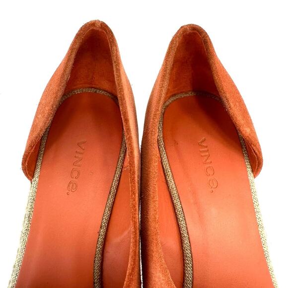 Vince Sonora Orange Suede Wedge Sandal Size 8 Espadrille Platform Open Toe Comfy - Picture 9 of 14